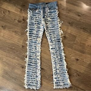 Long Distressed Blue Women's Jeans